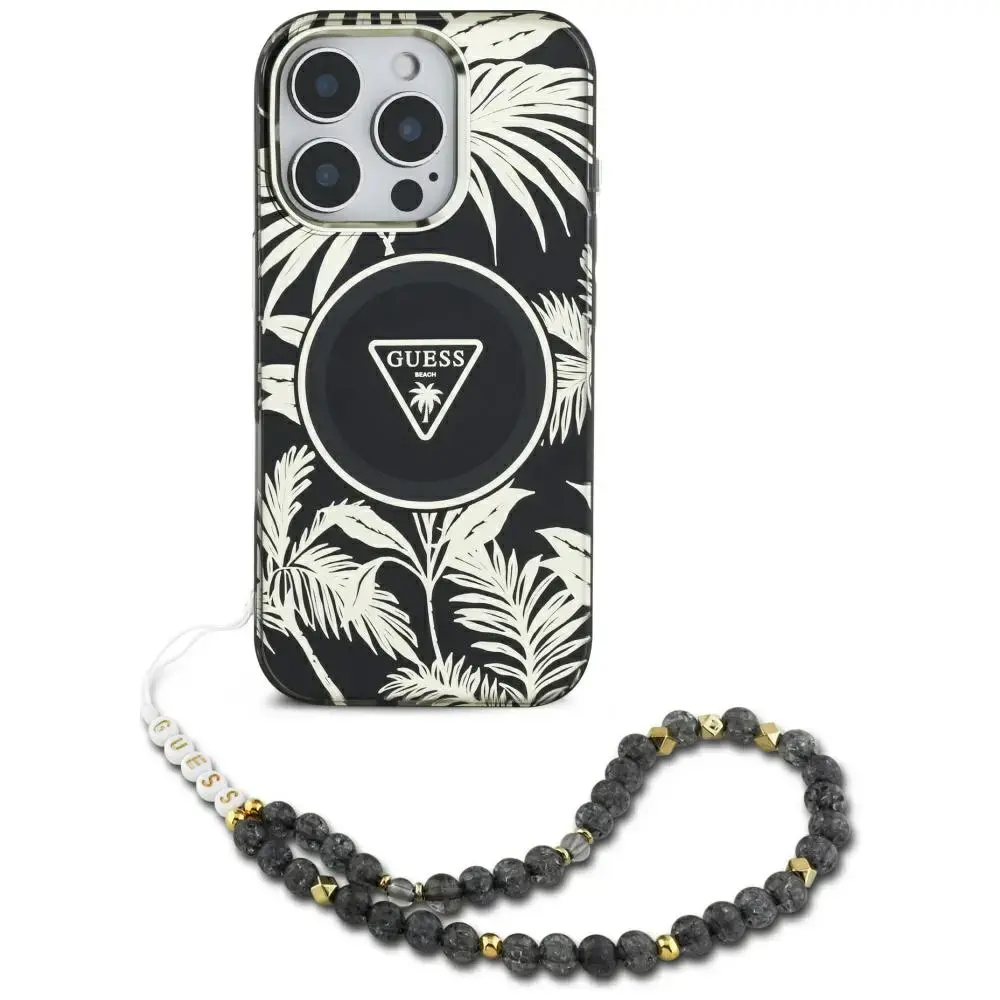 Etui Guess Palm Trees Triangle Pearl      Strap MagSafe do iPhone 16 czarny