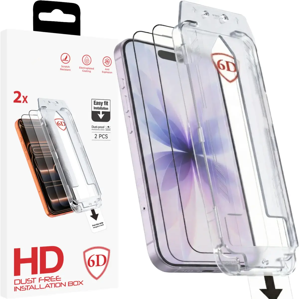 Fusion Dust-Free Easy Fit Full Glue 6D rūdīts stikls iPhone 16 Pro | 17 melns - 2 gabali melni