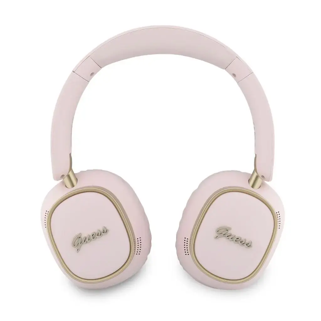 Guess Rectangle Metal Script Logo ENC Wireless Headphone Pink