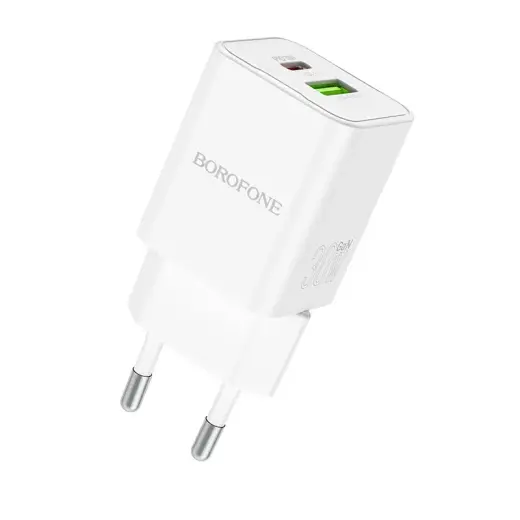Borofone BN14 tīkla lādētājs | 30W | QC3.0, PD | USB-A, USB-C | balts