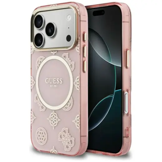 Guess IML Peony Dot raamatutüüpi telefoni ümbris MagSafe toega iPhone 17 Pro roosa