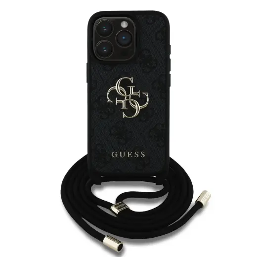 Guess PU 4G Metal Logo Crossbody Strap Case for iPhone 15 Pro Black