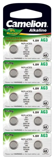 Camelion AG3 | LR41 | SR41W | 392 | GP92A | 192 | Alkaline 1.5V Baterijas (10gab.)