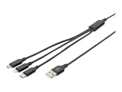 DIGITUS Lightning cable - USB|Micro-USB Type B|Lightning|USB-C - 1 m