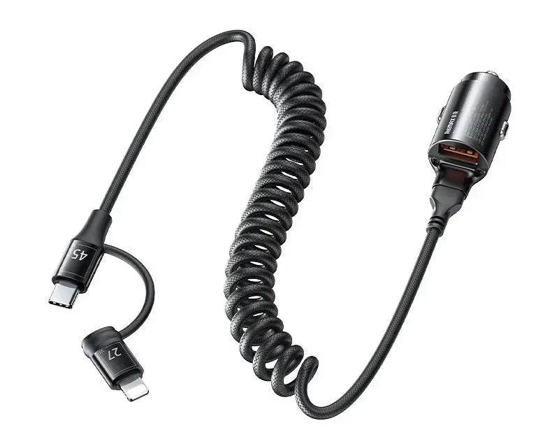 Remax Ruichy RCC356 auto lādētājs | 45W | USB-A, USB-C, Lightning | ar USB-A uz Lightning/USB-C vadu komplektā | melns