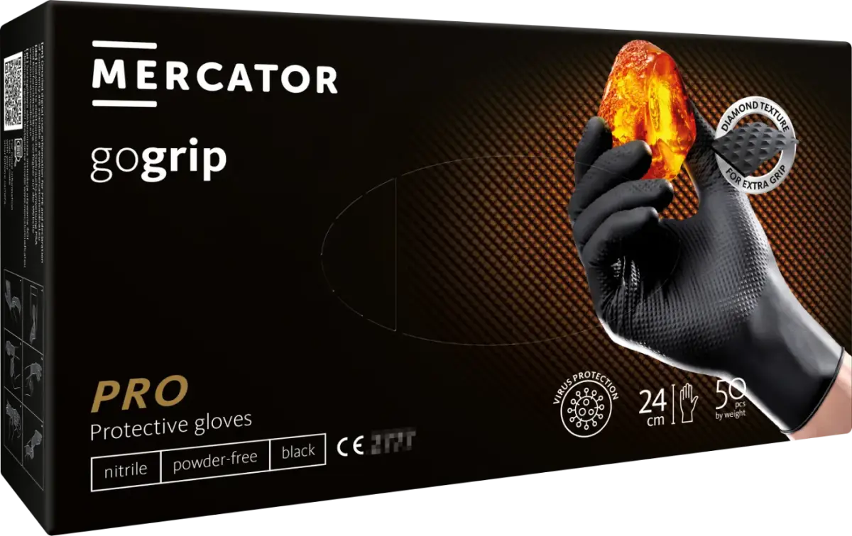 Mercator Gloves nitrile Powergrip, black, size XL, 50pcs