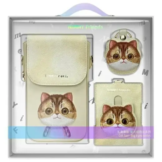Nimmy Zestaw 3w1 torebka na telefon +     portfel + etui na lokalizator khaki Big Eyed Pet 2.0 Cat