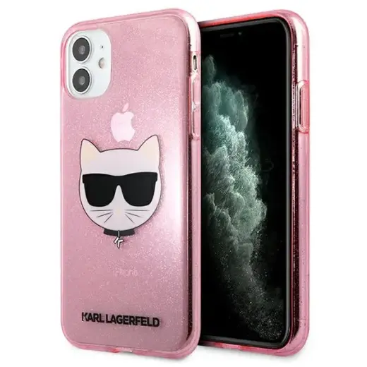 KLHCN61CHTUGLP Karl Lagerfeld Choupette Head Glitter Case for iPhone 11 Pink