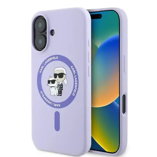 Karl Lagerfeld Karl&Choupette Silicone phone case for iPhone 16 Plus 6.7 purple