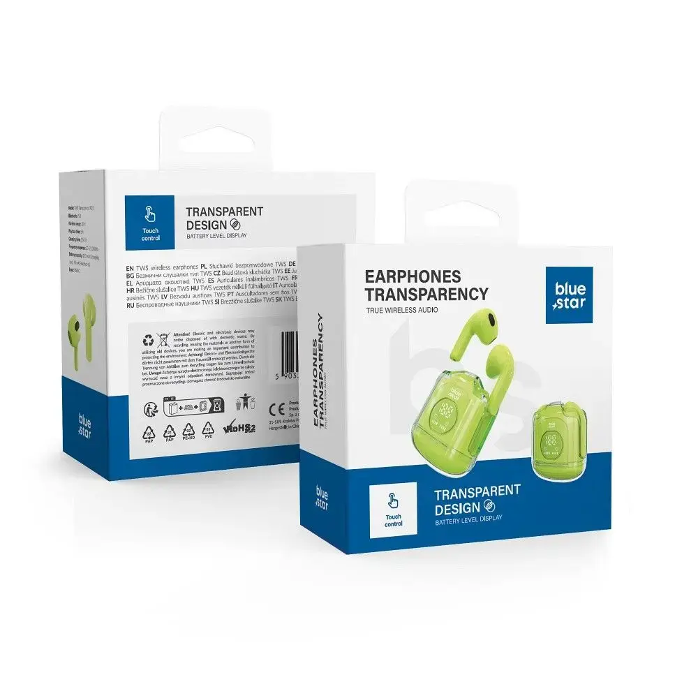 Wireless earphones Blue Star Transparency Fi22 TWS green