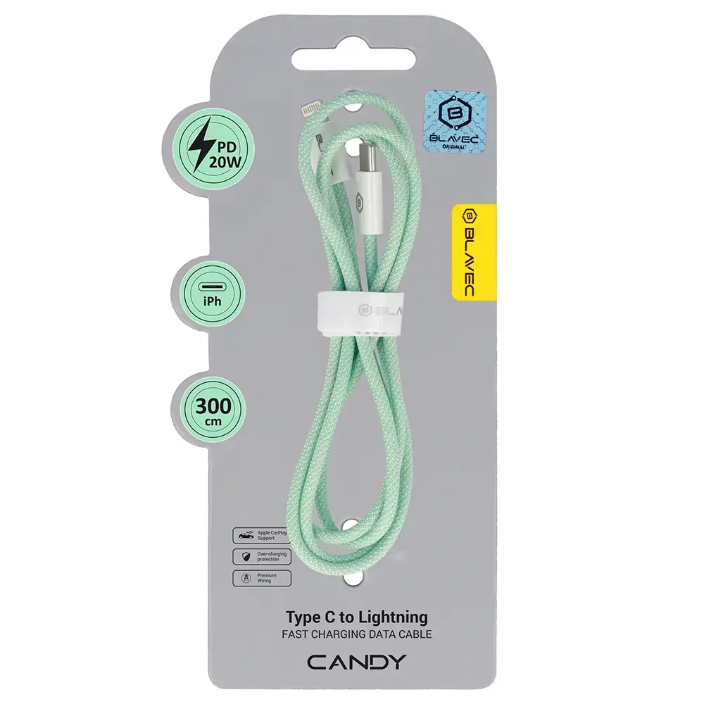Blavec CCA-CL24GN30 datu pārraides un uzlādes vads | USB-C uz Lightning | PD | 20W | 3m | zaļš