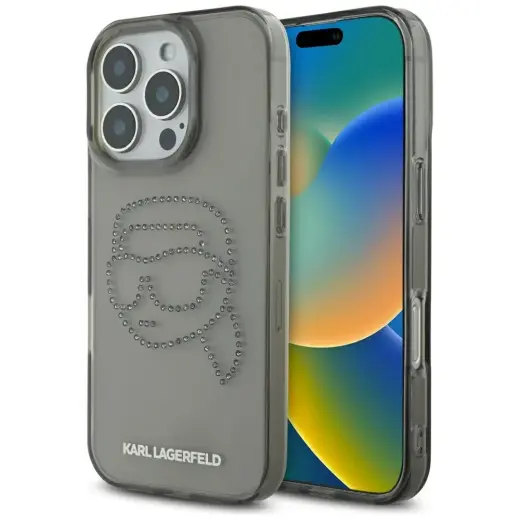 Etui Karl Lagerfeld IML Rhinestones Karl  Head do iPhone 16 Pro czarny