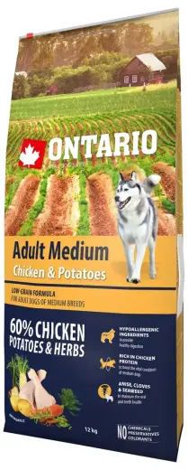 Sausa barība suņiem - Ontario Dog Adult Medium Chicken and Potatoes, 12 kg