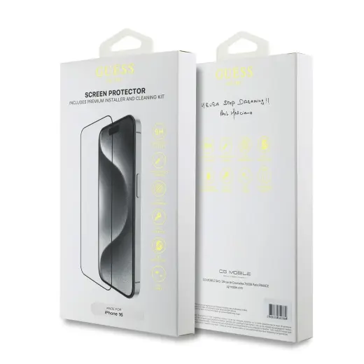 Guess ekrāna aizsargstikls 2.5D priekš iPhone 16 Melns
