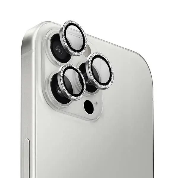 Uniq Optix Aluminum Camera Lens Protector iPhone 16 Pro 6.3" | 16 Pro Max 6.9" white shimmer camera lens glass with applicator