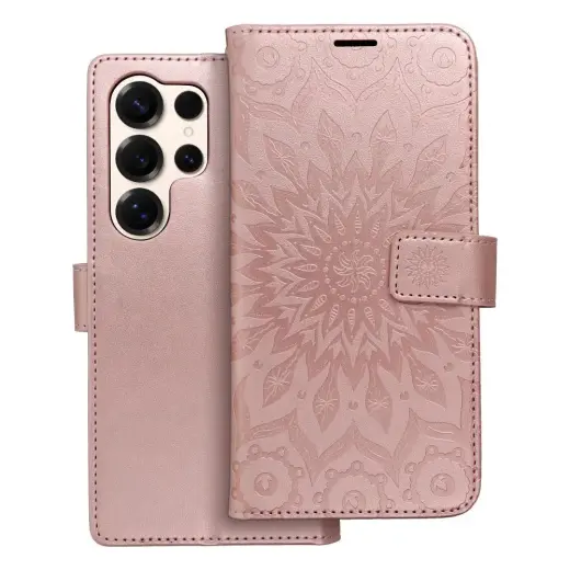 MEZZO mandala knyginio tipo telefono dėklas Samsung Galaxy S25 Ultra (S938) rožinis