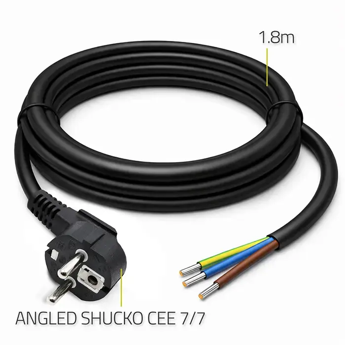Qoltec Power cord | SCHUKO CEE 7/7 angled plug | Cu copper | stripped and soldered | 3x1.50 mm² | 1.8m