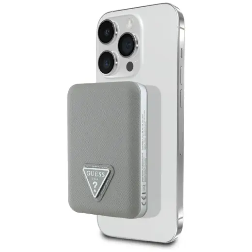 Guess Grained Triangle väline akupank (powerbank) | 5 000 mAh | 15W | USB-C, MagSafe, Wireless | beež