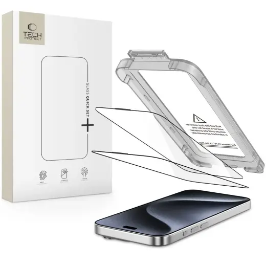 SZKŁO HARTOWANE TECH-PROTECT QUICK SET+ 2-PACK IPHONE 15 PRO MAX BLACK