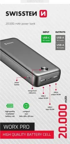 Swissten Power Worx Pro external battery (powerbank) | 20000 mAh