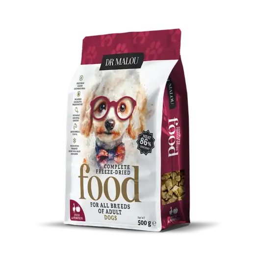 Liofilizēta barība suņiem - DR Malou, Duck with pumpkin pets food-Adult Dog, 500g