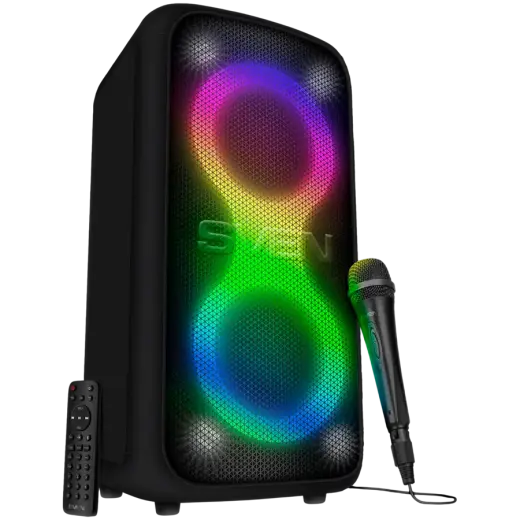 2.0 portable speaker SVEN PS-960, black, power output 2x80W (RMS), TWS, Bluetooth, FM, USB, LED-display, lithium battery