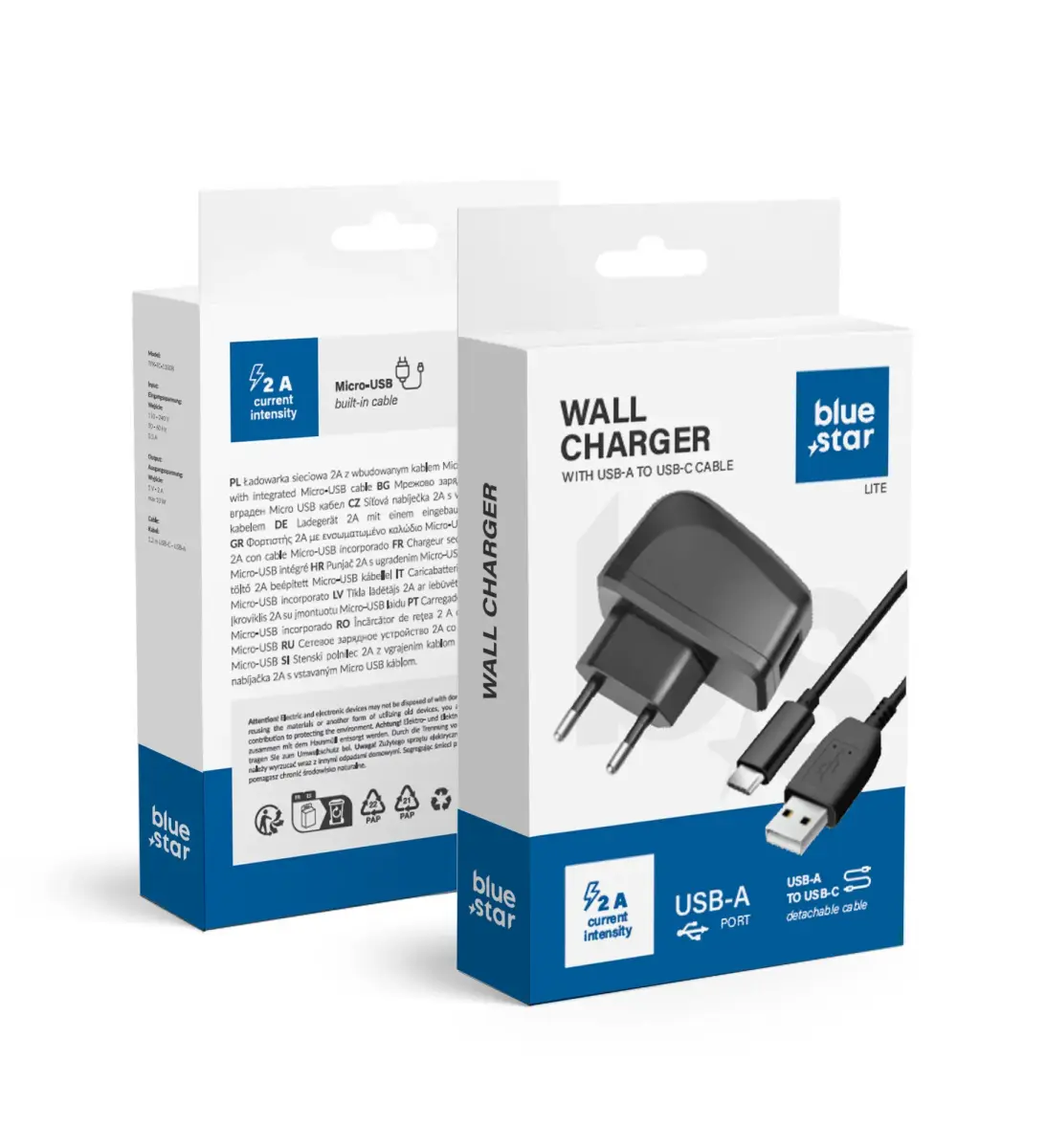 Blue Star Lite TFK-TC-1095 tīkla lādētājs | 10W | USB-A, USB-C | ar USB-A uz USB-C vadu komplektā | melns