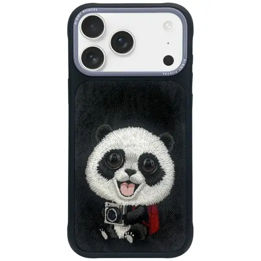 Nimmy Big Eyed Pet 2.0 Panda telefono dėklas, skirtas iPhone 17 Pro Max, juodos spalvos