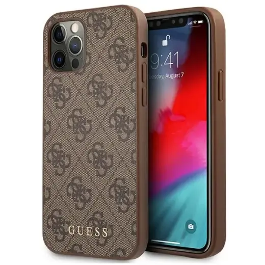 Guess GUHCP12LG4GFBR iPhone 12 Pro Max 6,7" brązowy|brown hard case 4G Metal Gold Logo