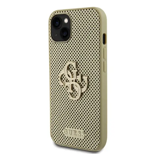 Guess PU Perforated 4G Glitter Metal Logo Case for iPhone 13 Gold