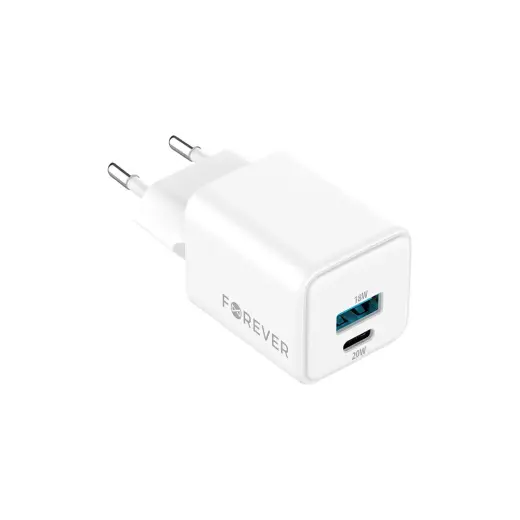 Forever TC-08-20AC tīkla lādētājs | 20W | GaN, PD, QC | USB-C, USB-A | balts