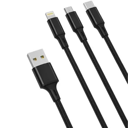 XO NB173 3-in-1 провод для передачи данных и зарядки | USB-A на Lightning, Micro USB, USB-C | 12W | 1.2m