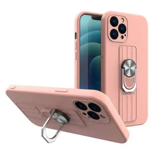 Ring Case silicone case with finger grip and base for Samsung Galaxy S22 + (S22 Plus)pink