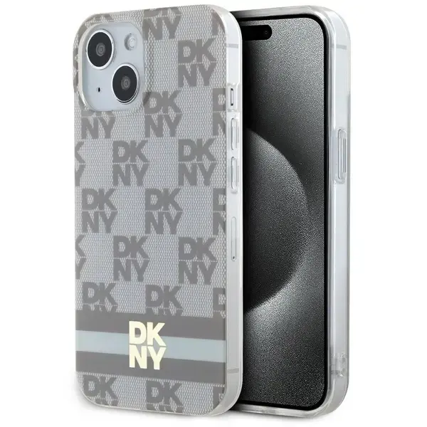 DKNY IML Checkered Mono Pattern & Printed Stripes MagSafe case for iPhone 15 | 14 | 13 - beige
