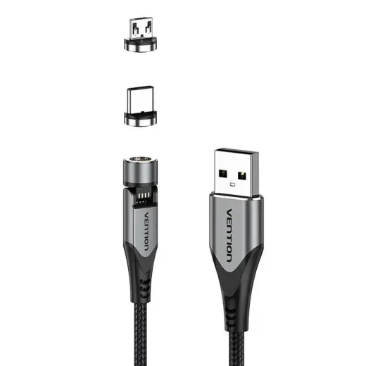 Magnetic Cable 2in1 USB to USB-C|Micro USB Vention CQXHD 3A 0.5m (Grey)