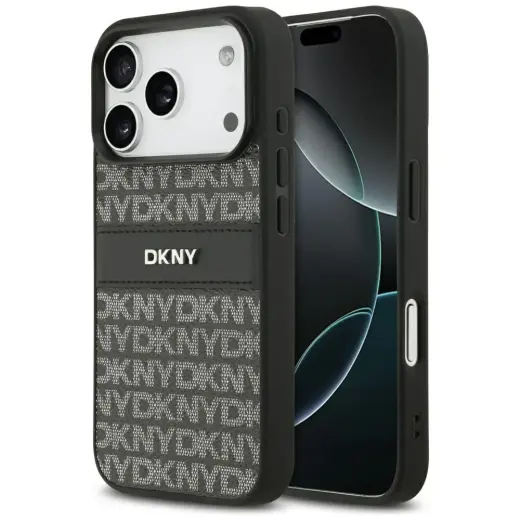 Etui DKNY Repeat Texture Pattern with     Tonal Stripe do iPhone 17 Pro czarny