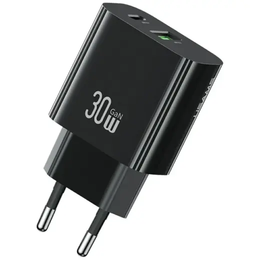 USAMS tīkla lādētājs CC316 | 30W | USB-C | USB-A ātrā uzlāde melns