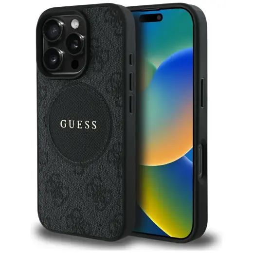 Guess Circle Classic Logo phone case for iPhone 16 Pro Max black with MagSafe support