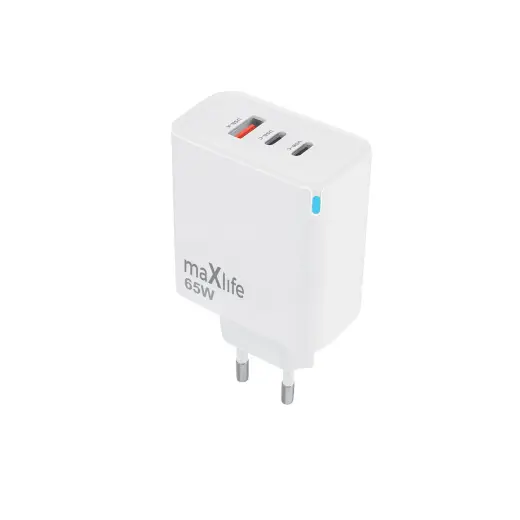 Зарядное устройство Maxlife MXTC-09-65ACC | 65W | PD, QC, GaN | USB-C, USB-A | белое
