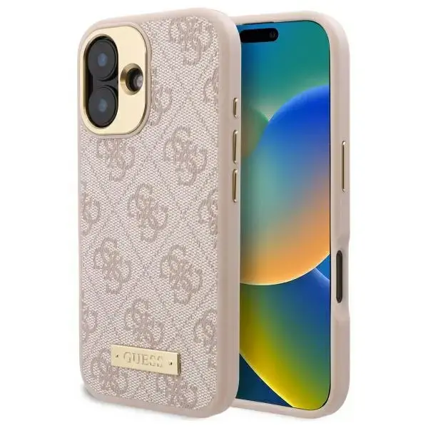 Guess GUHMP16SU4GPRP iPhone 16 6.1" różowy|pink hardcase 4G Logo Plate MagSafe