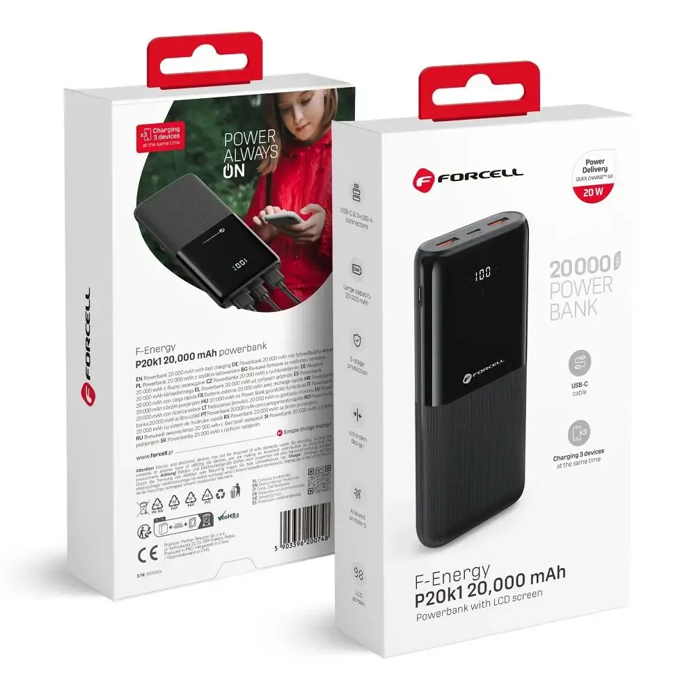 Powerbank Forcell F-Energy P20k1 PD QC3.0 3A 20W 20000 mAh black