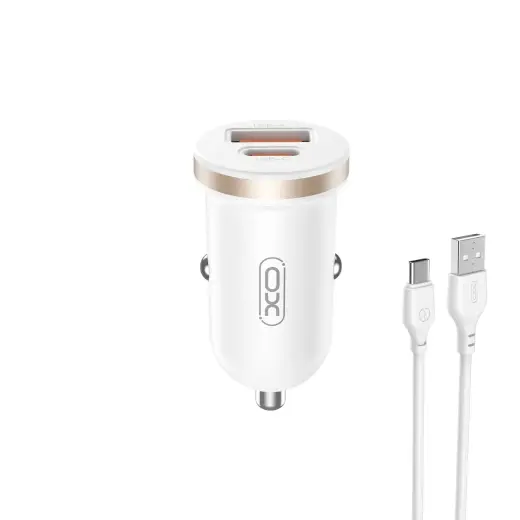 XO CC56 autolaadija | 30W | PD, QC | USB-A, USB-C | USB-A kuni USB-C kaabliga komplektis | valge