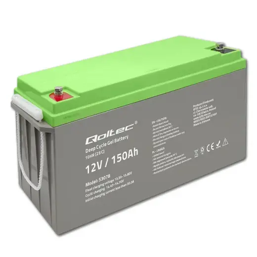 Qoltec Deep Cycle Gel Battery | 12V | 150Ah | 44.5kg | Maintenance-free | Professional | LongLife | PV, UPS, camper