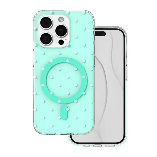 Bubble Dots Mag telefoni ümbris MagSafe toega iPhone 15 Pro roheline
