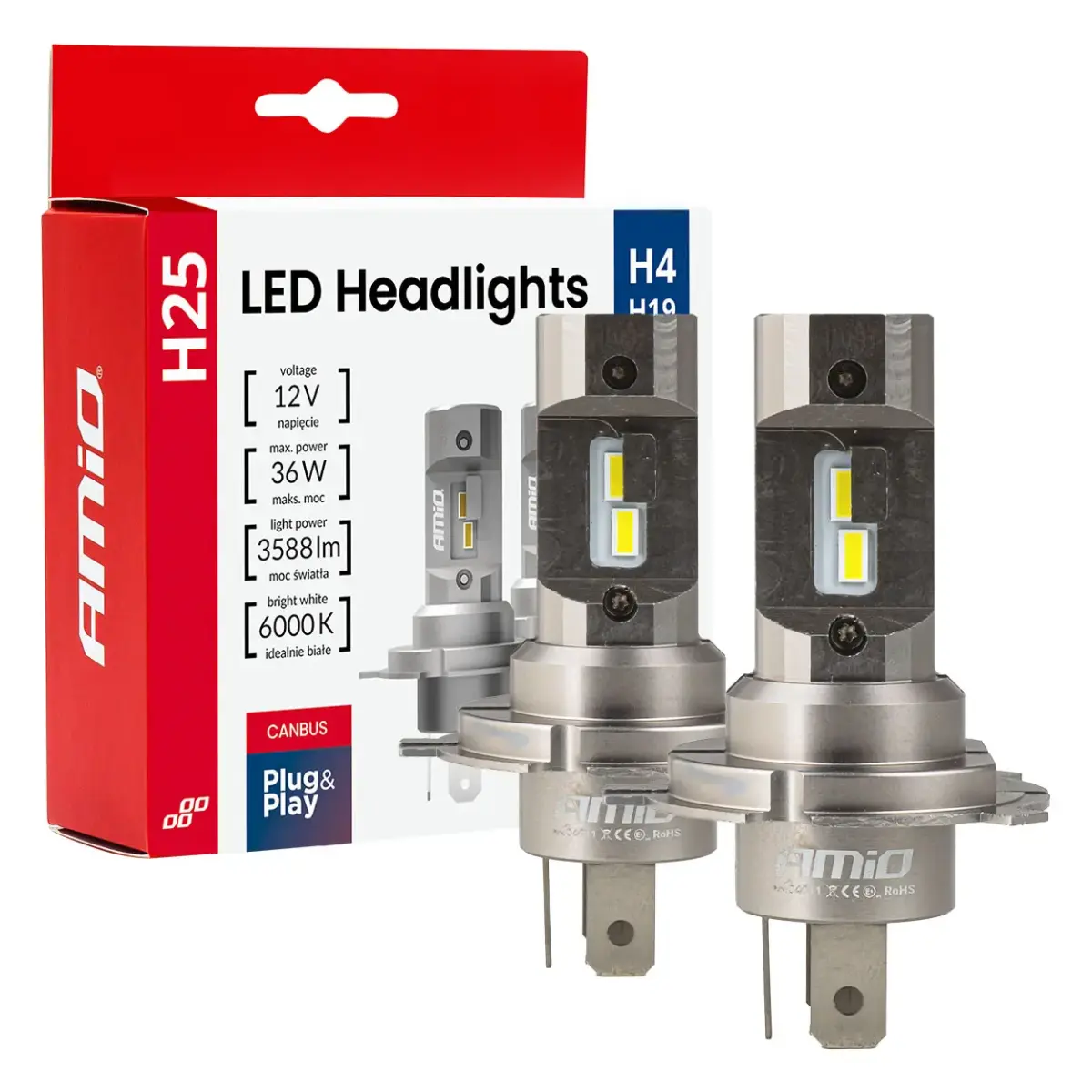 LED Headlights Series H25 CANBUS H4 H19 12V 36W AMIO-04711