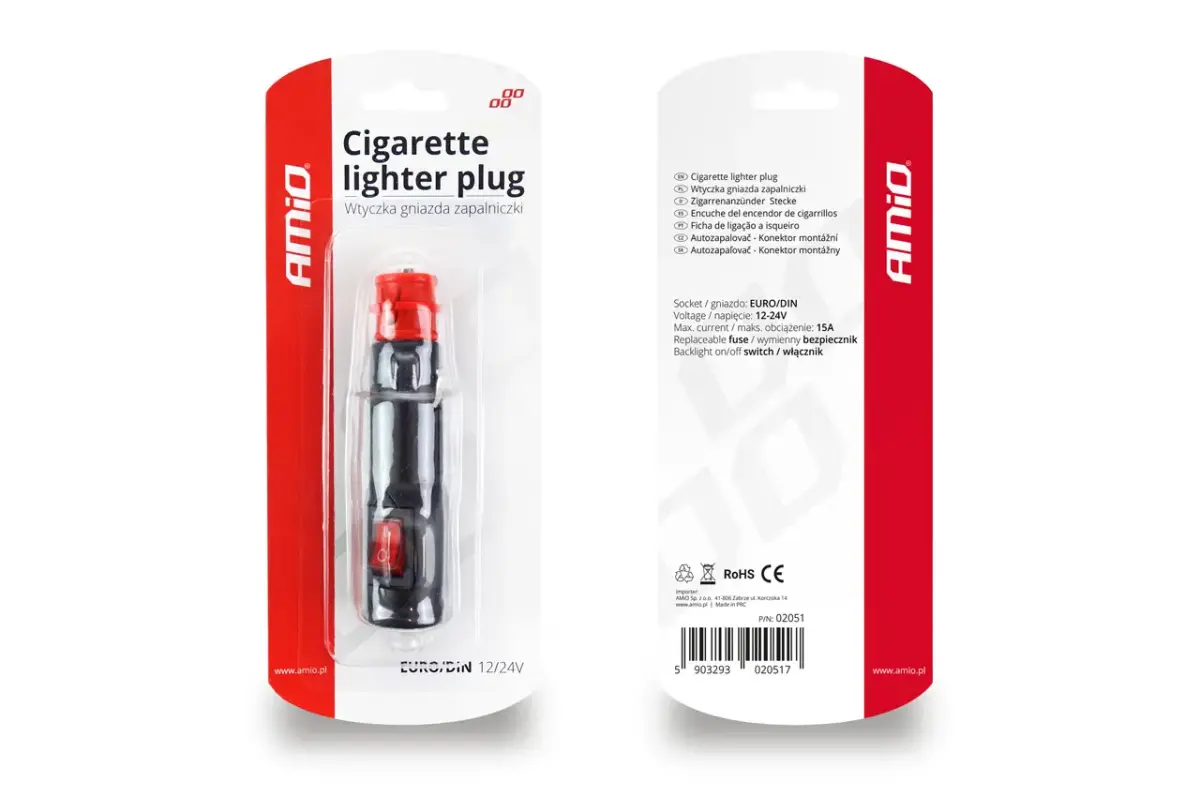 Lighter socket plug with switch EURO/DIN 12/24V