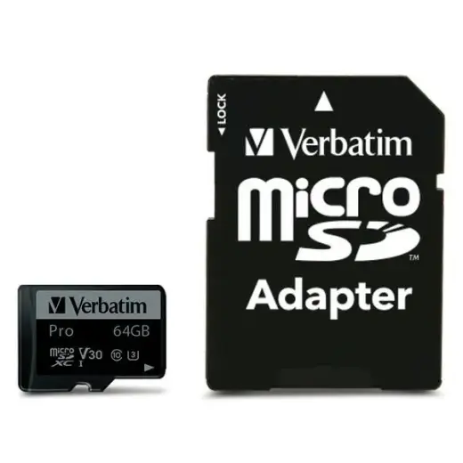 Verbatim 64GB microSD Card + Adapter Pro U3 black 47042
