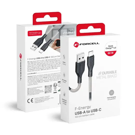 Forcell F-Energy CB-02A data transfer and charging cable | USB-A to USB-C | QC 4.0 | 60W | 1m | black