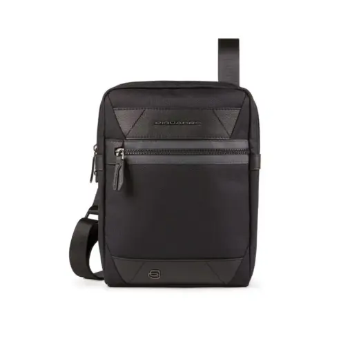 Piquadro, Trakai, Leather & Fabric, Small, Textile Crossbody Bag, Black, 27 x 21 x 5 cm, For Men