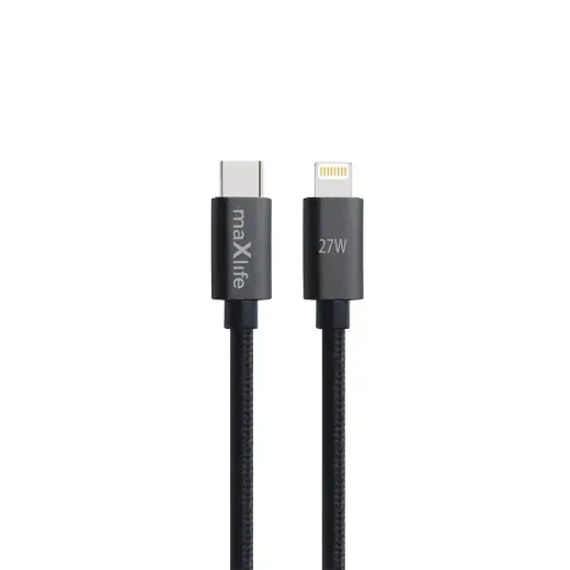 Maxlife MXUC-12 datu pārraides un uzlādes vads | USB-C uz Lightning | 27W | 2m | melns